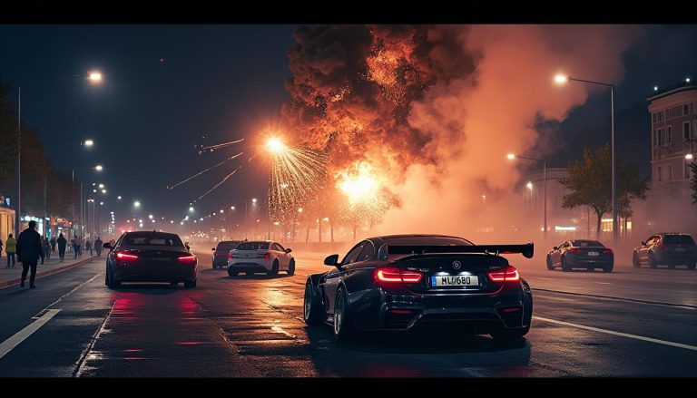 près de lyon, une nuit de chaos a éclaté lors d’un rassemblement tuning rassemblant 800 voitures, avec explosions et affrontements violents entre participants.