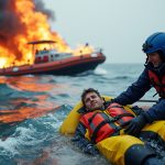 au large de cherbourg, un homme raconte comment il a sauté à l’eau pour échapper à son bateau en flammes et être secouru.
